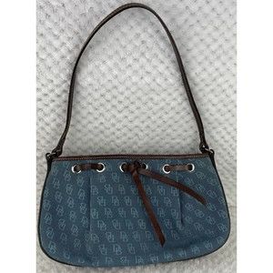 Vintage Dooney & Bourke Purse Blue And Brown Cloth With Leather Strap 10x6